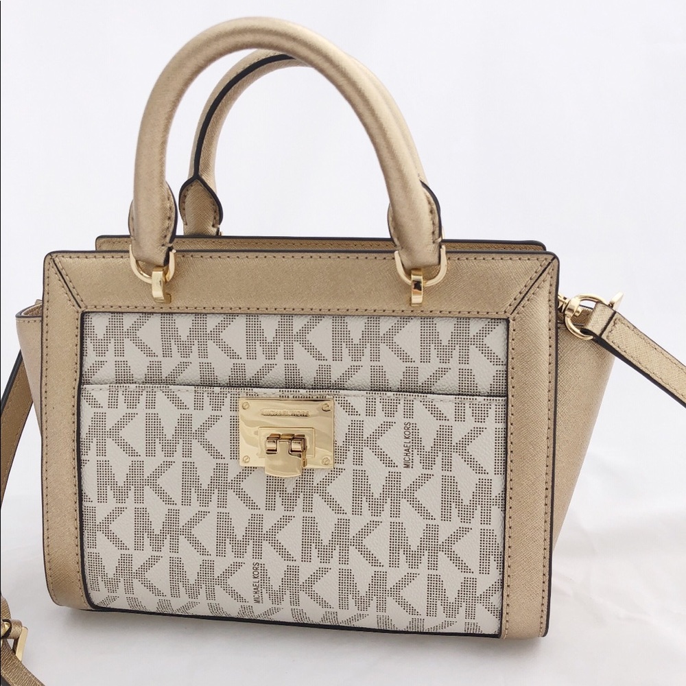 Michael Kors Tina Small Top Zip Crossbody Gold - Picture 3 of 8